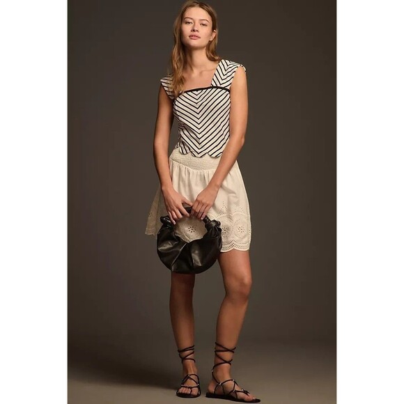 Anthropologie Maeve Square-Neck Cropped Tee Blouse Top Striped Print XXS 280112 - Picture 3 of 10